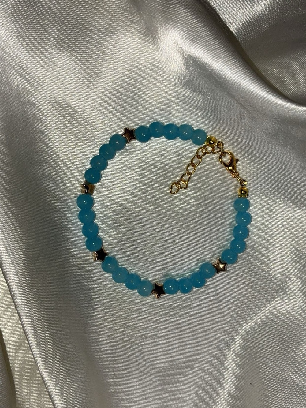 Aqua Beaded Bracelet with Gold Star Accents
